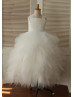 Ivory Lace Tulle Cross Back Tea Length Flower Girl Dress